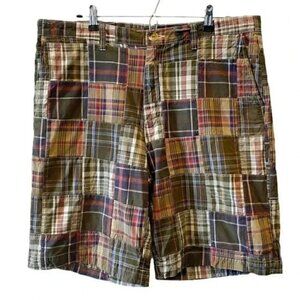 Sonoma Men’s Shorts Flat Front Chino Shorts Cotton Tan Green Blue Plaid Size 36